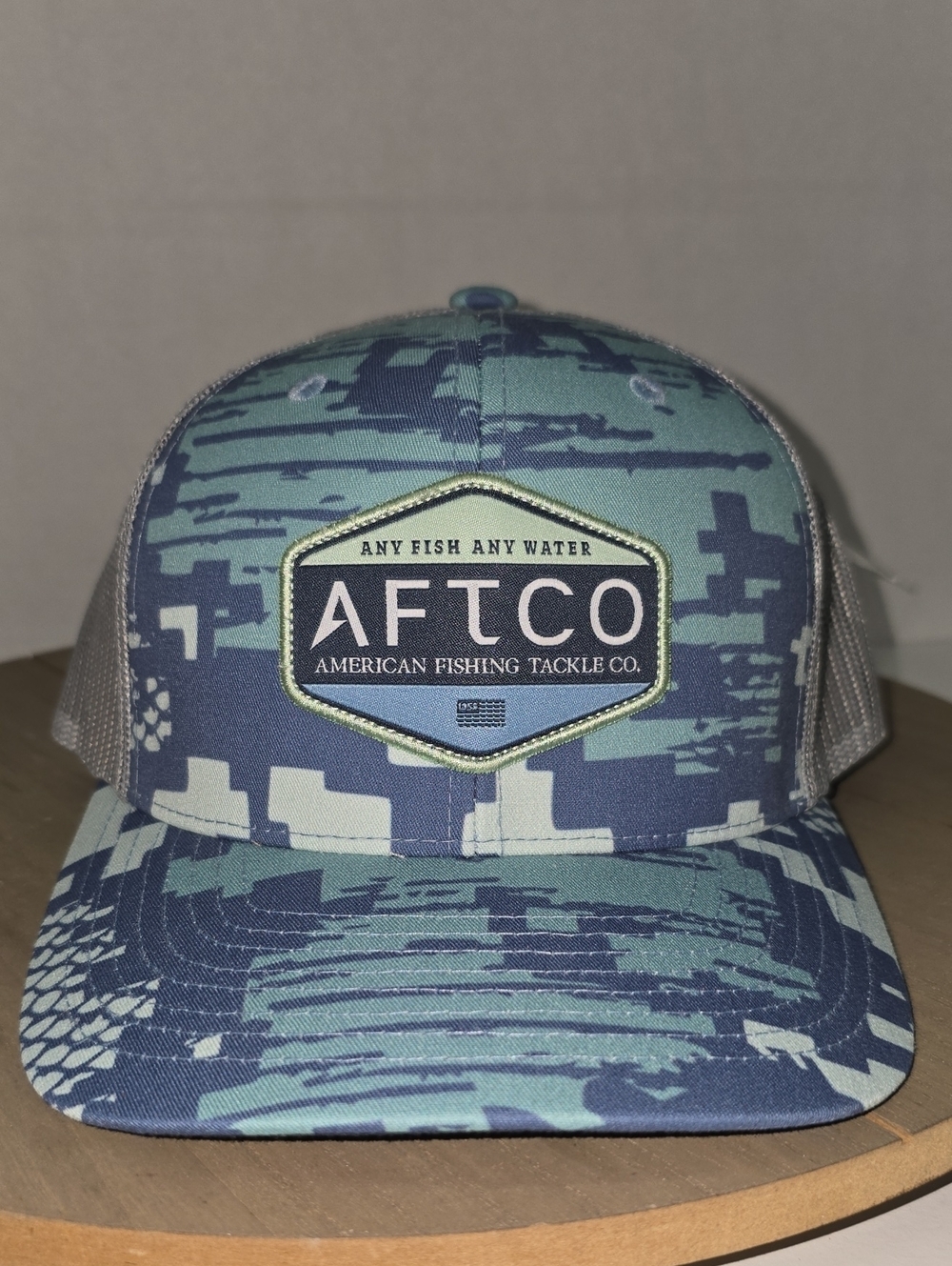 AFTCO Blue Teal Geometric Trucker Hat NWT